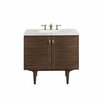 James Martin Vanities Amberly 36in Single Vanity, Mid-Century Walnut w/ 3 CM Arctic Fall Top 670-V36-WLT-3AF